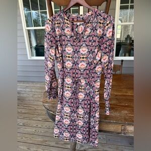 Loft Multi Color Shift Dress Floral Long Sleeve Medium Medium